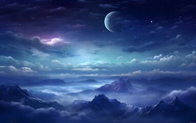 Naklejka na ściany i meble Dreamy Night Sky Over the Majestic Mountains