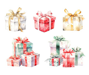 Watercolor Christmas set with gift boxes - 679555432