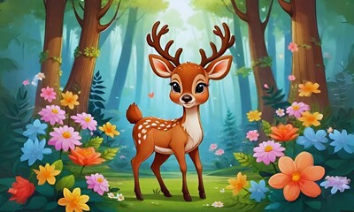 Cute baby deer in the jungle, Cute baby animals, Cute animals, AI-generated images