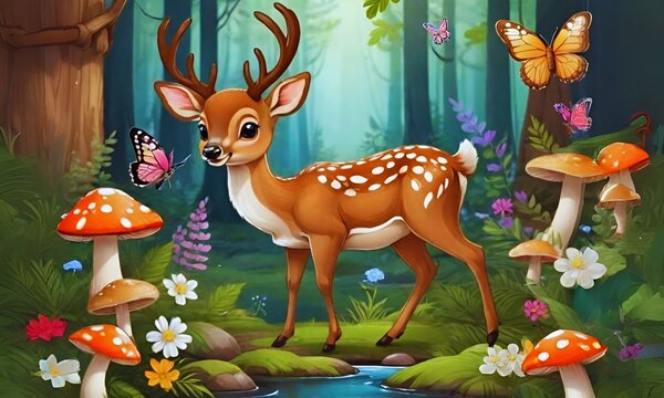 Cute baby deer with his mother, Cute baby animals, Cute animals, AI-generated images