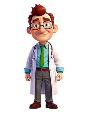 doctor with  stethoscope 3D cartoon illustration , doctor mascot design isolated on transparent background , PNG file 
