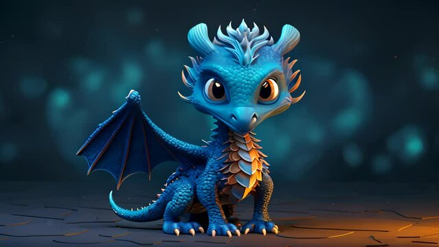 Young blue dragon, mysterious creature from farytales and symbol of 2024 lunar year in Chinese calendar. Generated AI