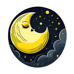 Moon  and night stars, Crescent moon , moon sticker , Moon cartoon Character, clipart , emoji , icon on transparent background , PNG file 