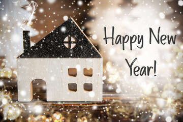 Text Happy New Year, House, Christmas or Winter Background