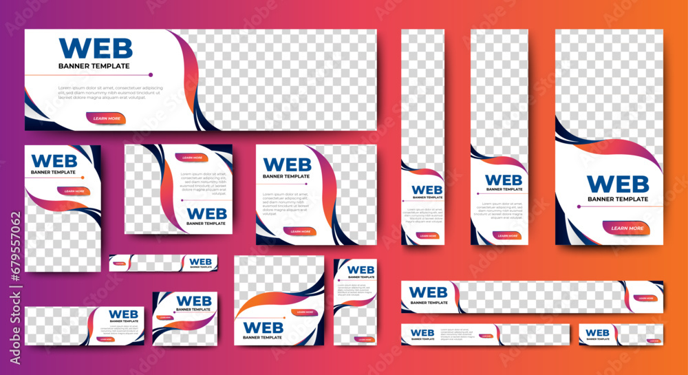 Poster web advertising banner template design. modern web layout set with standard size. vector