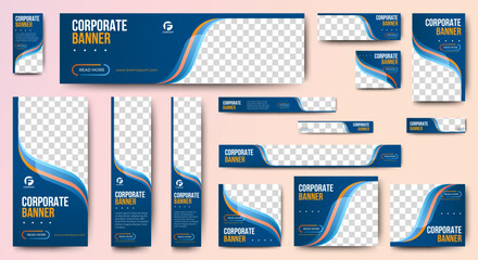 set of corporate web banners of standard size with a place for photos. Vertical, horizontal and square template. vector - obrazy, fototapety, plakaty