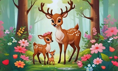Cute baby deer with his mother, Cute baby animals, Cute animals, AI-generated images