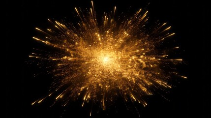 Gold Explosion effect. Festive Fireworks. Isolated on black background. Floating golden sparkles. Glowing Particles. Overlay. 