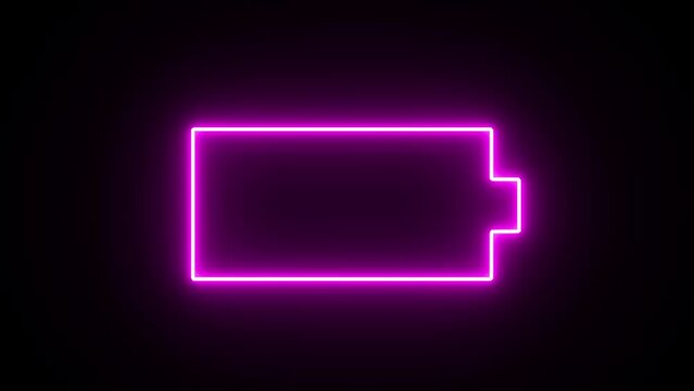 Glowing green and purple neon line Battery icon animated video. Lightning blinking bolt symbol