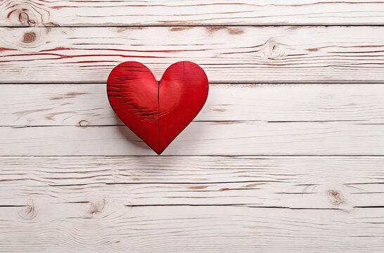 red heart on wooden background