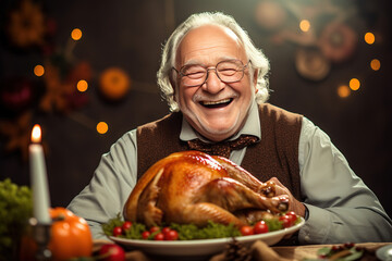 smiling grandfather celebrating thanksgiving