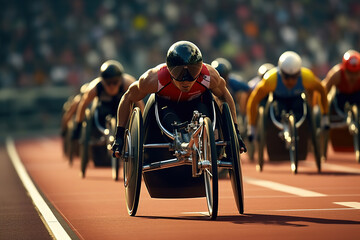 Para Athletics track and field events such as wheelchair racing - obrazy, fototapety, plakaty