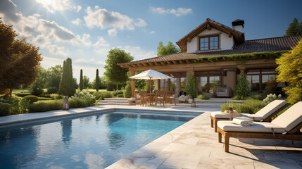 Fototapeta premium country house with an outdoor pool near the house 