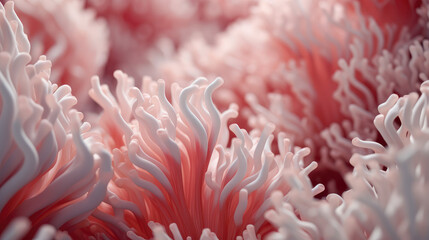 Macro close-up of minimalistic beautiful natural corals, 3d render illustration style. Wallpaper pink coral texture under water. Marine exotic abstract background. 