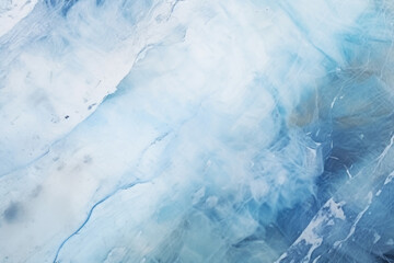 Abstract background of ice and cracks on the surface of frozen lake. View from above