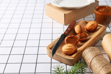 Nuts cookies on the table with cutlery