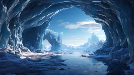 Foto op Canvas Inside a blue ice cave with frozen pillars. © rorozoa