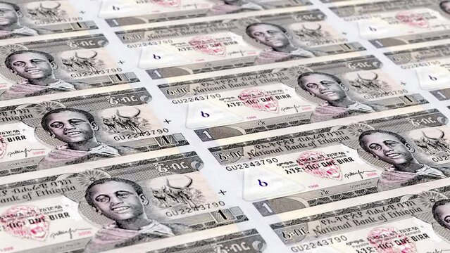Ethiopia Ethiopian Birr 1 Banknotes Money Printing House, Printing One Ethiopian Birr, Printing Press Machine Print out Ethiopian Birr, Being printed by currency press machine 1