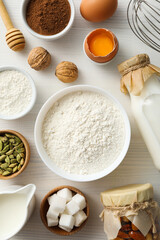 The ingredients are laid out on the table for preparing autumn pastries.