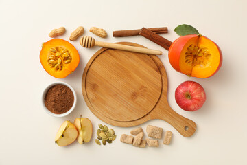 The ingredients are laid out on the table for preparing autumn pastries.