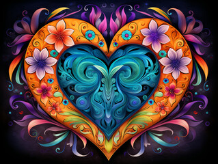 unusual fantasy heart art in flowers abstraction