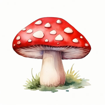 Watercolor of red mushroom cartoon isolated on white background