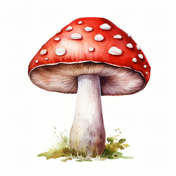 Watercolor of red mushroom cartoon isolated on white background