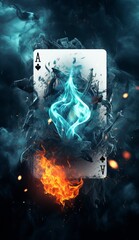 Playing cards on fire and smoke background. Ace of spades. - obrazy, fototapety, plakaty