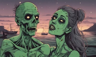Zombies in love at the beach