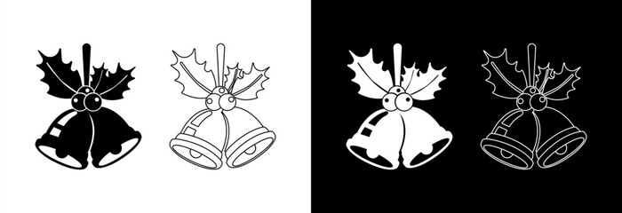 Christmas bell icon on white and black background.