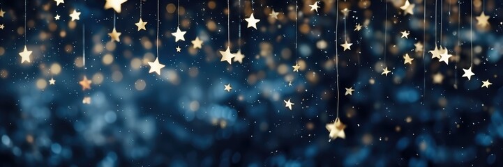 Obraz na płótnie Canvas Festive starry sky background with blue light bokeh. New year and Christmas concept