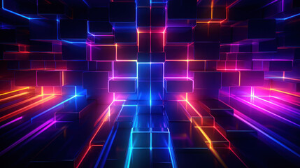 Obraz premium Technology abstract background. Digital line dot and colorful bokeh. Graphic design. Generative ai.