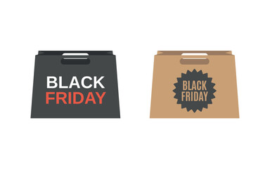 Black Friday paper shopping bag icon set