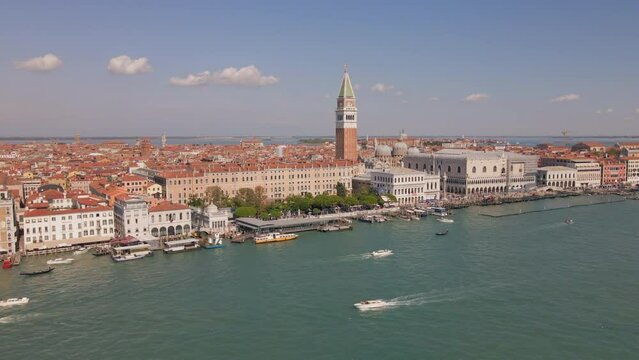 aerial drone view footage of st marks square in venice italy speedramp midday beautiful sights and tourists