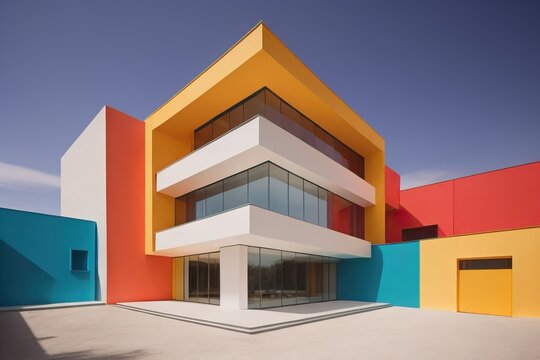 Colorful vivid architectural forms. Summer minimalist architecture background