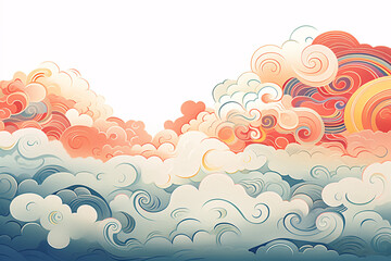 Chinese traditional cloud pattern auspicious cloud pattern case national trend illustration element - obrazy, fototapety, plakaty