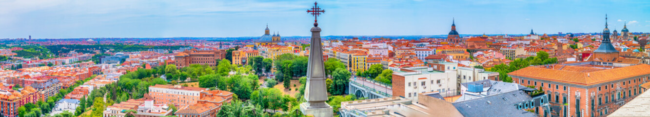 Fototapeta na wymiar Travel Places Concepts. Scenic Picturesque Aerial View of Madrid City Taken From Top of Almudena Cathedral
