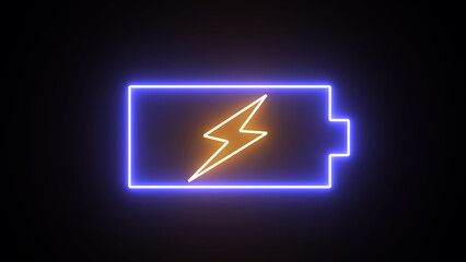 Glowing blue and yellow neon line Battery icon animated video. Lightning blinking bolt symbol