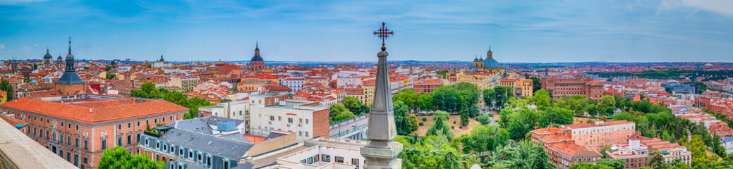 Scenic Picturesque Aerial View of Madrid City Taken From Top of Almudena Cathedral.