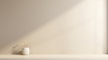 horizontal minimalistic background wall with decoration pots on the side AI generated