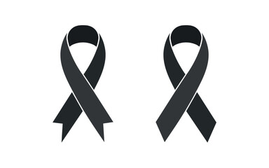 Black awareness ribbon icon set, Mourning and melanoma symbol