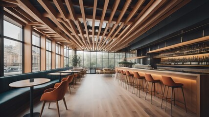  Interior design of beautiful modern cafe, bar