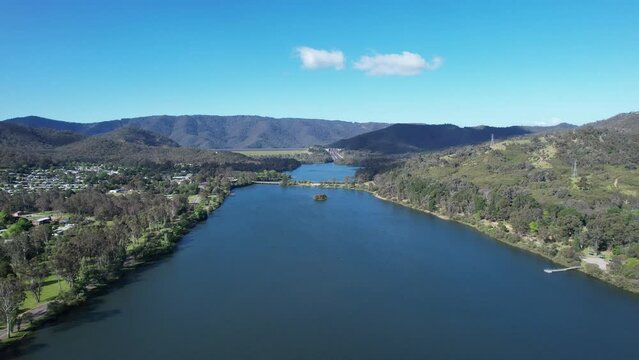 Aerial footage of Eildon Boat Harbour Victoria Australia