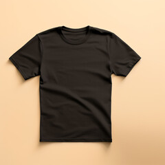 Black T-shirt Mockup, Front view, Beige background, Template for graphic design