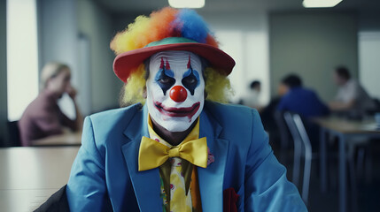 Clown businessman in the office conference room - obrazy, fototapety, plakaty