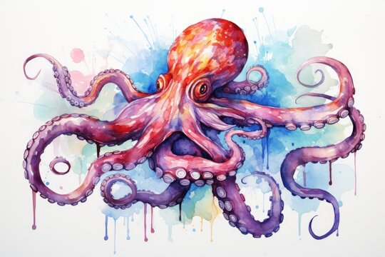 watercolor octopus art work of an octopus in the ocean