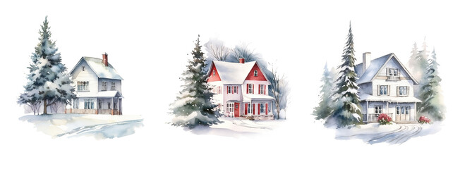Christmas houses set on background - 679568003