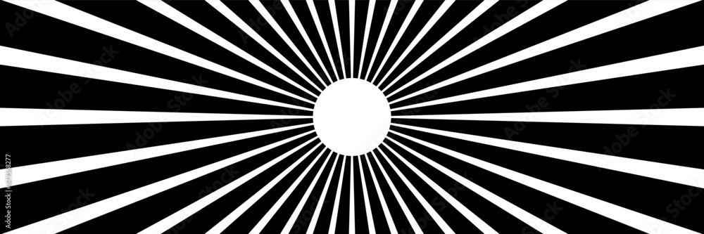 Poster horizontal white sunburst on black design for pattern and background.