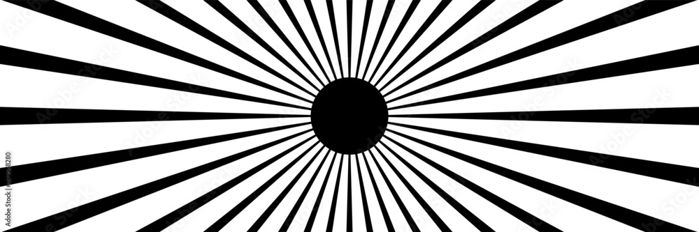 Poster horizontal black sunburst on white design for pattern and background.