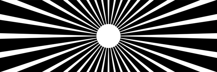 horizontal white sunburst on black design for pattern and background.